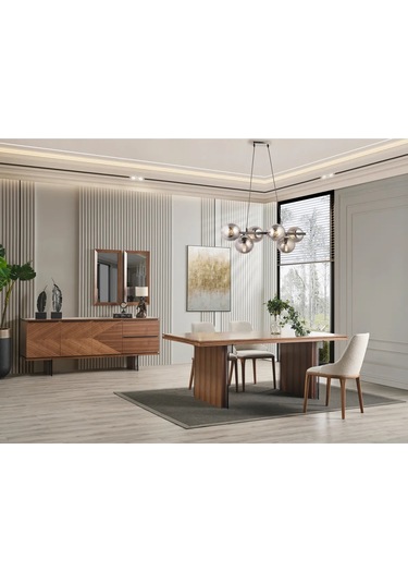 Elara Yemek Odası Takımı Yemek Masası + 4 Adet Sandalye Kahverengi