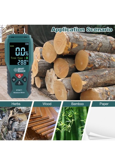 Springsun Smart Sensor 4 Modlu İğne Tipi Nem Ölçer Cep Boyu Lcd Ekranlı Ahşap, Bambu, Kağıt, Bitkiler