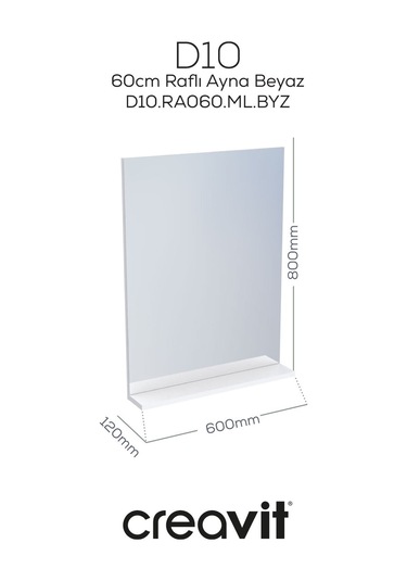 D10 60 Cm Melamin Raflı Ayna Beyaz Beyaz