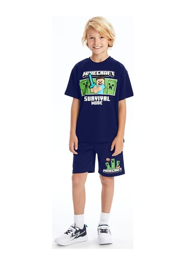 Erkek Çocuk Minecraft Şortlu Takım Lacivert