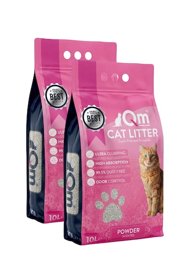 Qm Pudralı Süper Premium Bentonit Kedi Kumu 10 L X 2 Adet