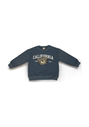Erkek Çocuk Kaplan Nakışlı Sweatshirt-14664 Indigo