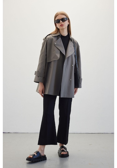 Manuka Oversize Kısa Trençkot Gri