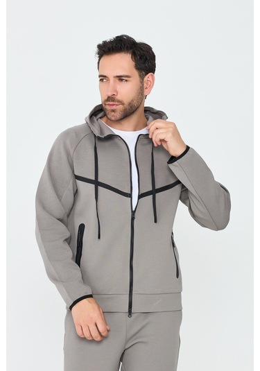 White Stone Gri Cepli Kapüşonlu Fermuarlı Erkek Sweatshirt Grey