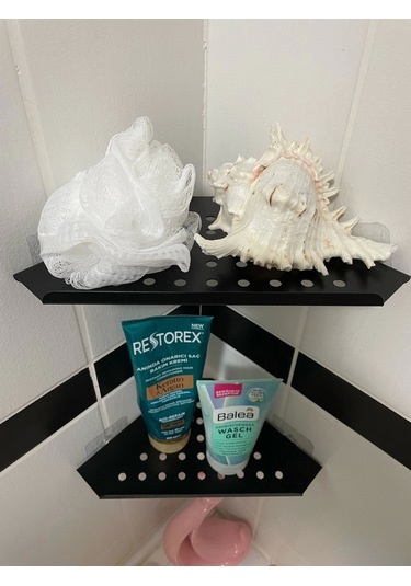 Kitaro Kendinden Yapışkanlı Köşe Şampuanlık Setsiz Mat Siyah İki Katlı Siyah