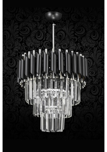 Palmira 35'lik Kristal Taşlı Lüks Avize - Siyah - Krom Siyah