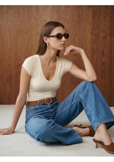 Dilvin 32894 V Yaka Fit T-shirt-taş