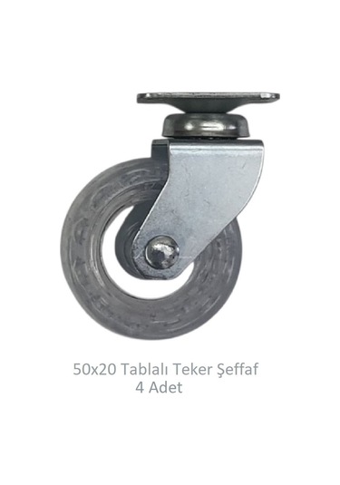 Ofis Koltuk Dolap Etajer 360 Derece Döner 50 X 20 Tablalı Teker Şeffaf 50 Mm 4 Adet Şeffaf