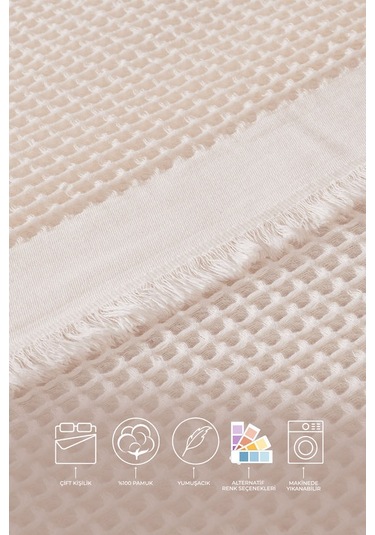 Elart Ruffle Pike Çift Kişilik 220x240 Cm Krem Krem