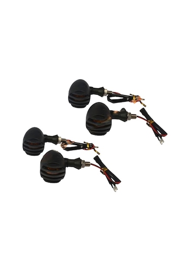 Motosiklet Chopper 4'lü Sinyal Seti Siyah & Nikel Siyah-4 Adet Sinyal