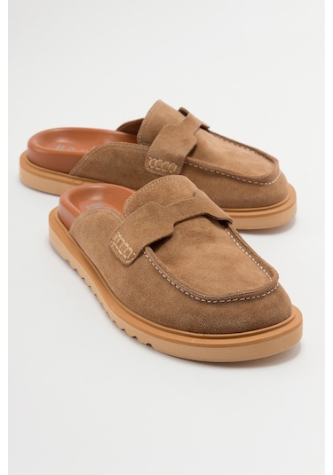 Luvishoes Laven Toprak Süet Hakiki Deri Kadın Terlik Toprak