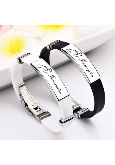 Siyah Charm Takı Paslanmaz Çelik 12 Takımyıldızları Kadınlar İçin Silikon Manşet Bilezikler Scorpio Siyah