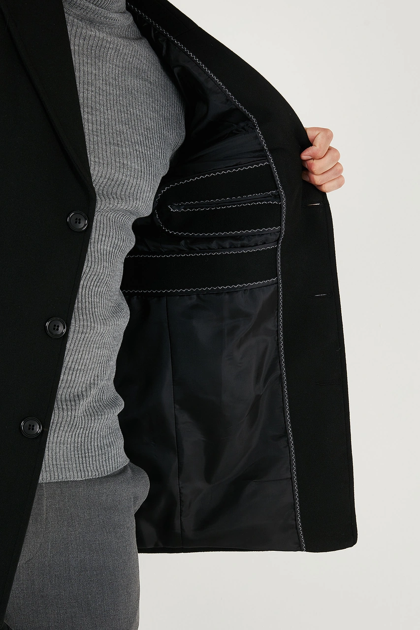 Buratti Slim Fit Apaş Yaka Astarlı Kaşe Erkek Kaban 584K1217 Siyah