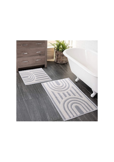 2 Li Bukle Banyo Takımı Banyo Tekstili/modern/doğal/sade/şık Kaymaz Taban -1074 Gri