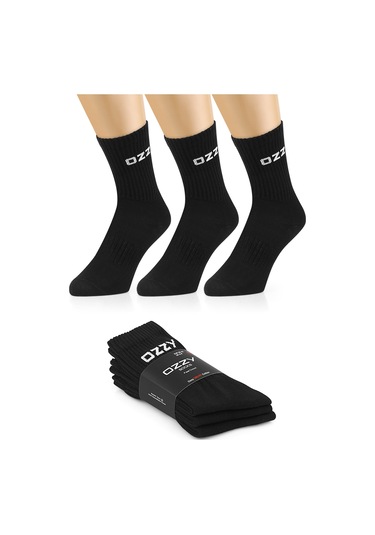 Ozzy Socks 3 Çift Uzun Konçlu Tenis Spor Çorabı Siyah Paket