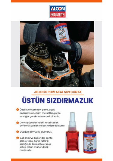 Alcon M-3330 Portakal Sıvı Conta 50 Ml Jellock Orange
