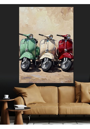 Ahşap Tablo Renkli Klasik Scooter Seti