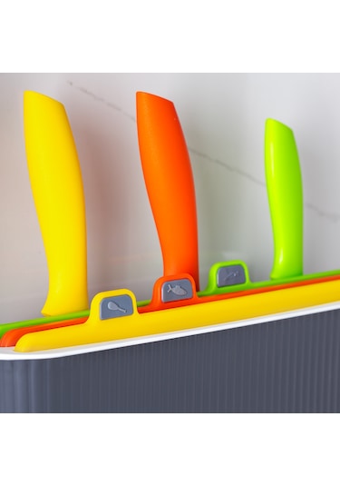 Porsima 1076 3 Bıçaklı Standlı Çoklu Kesme Tahtası Antrasit - Beyaz