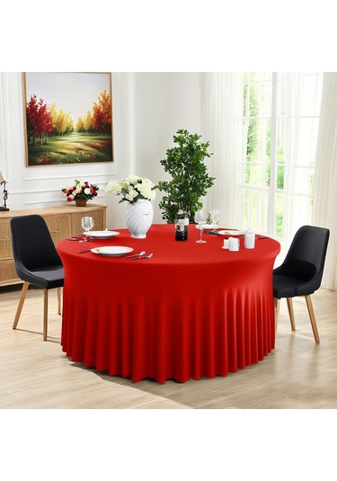 Sones 4ft Polyester Elastik Masa Örtüsü Örtüsü Düğün Ziyafet Parti Dekorasyonu Yuvarlak Masa Eteği Ofis Masa Örtüsü Kırmızı Kırmızı