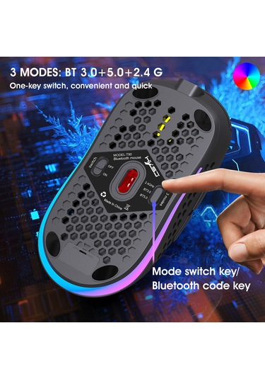 Vkemall "hxsj T90 3 Modlu Kablosuz Fare: Rgb Aydınlatma, 5 Dpı Seviyesi, 750mah Pil" 001