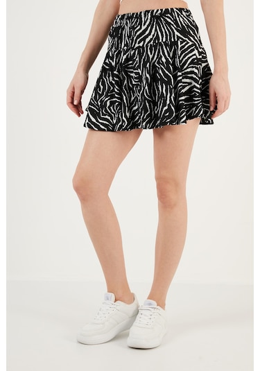 Lela Beli Lastikli Mini Şort Bayan Etek 5864024 Siyah-Zebra
