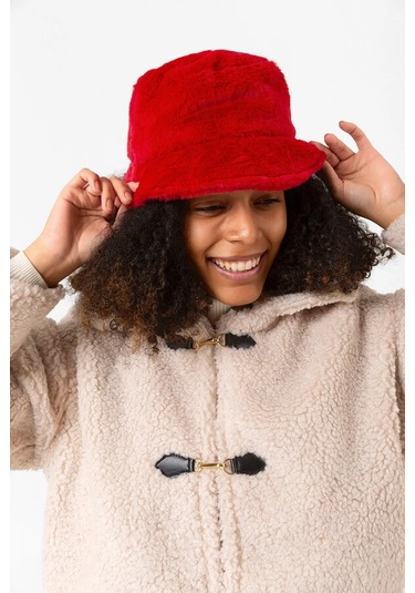 Kadın Peluş Bucket Şapka 1102 Rkş-01 Kırmızı Kırmızı
