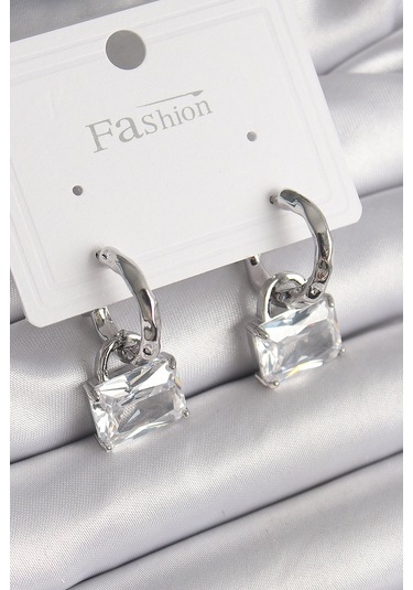 Pirinç Gümüş Renk Sallantı Zirkon Taşlı Çanta Model Kadın Küpe Çok Renkli