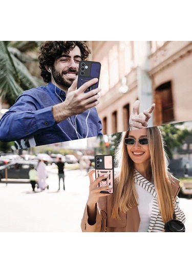 Samsung Galaxy A35 Uyumlu Kılıf Kamera Koruma Sürgülü Antishock Magnetic Yüzüklü Standlı Kapak