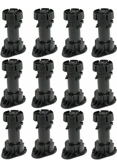 Mufunye 12 Ayarlanabilir Mobilya Ayağı Seti Taban Sabitleme Klipsli Plastik Dolap Ayakları - Yükseklik 120 İla 150 Mm