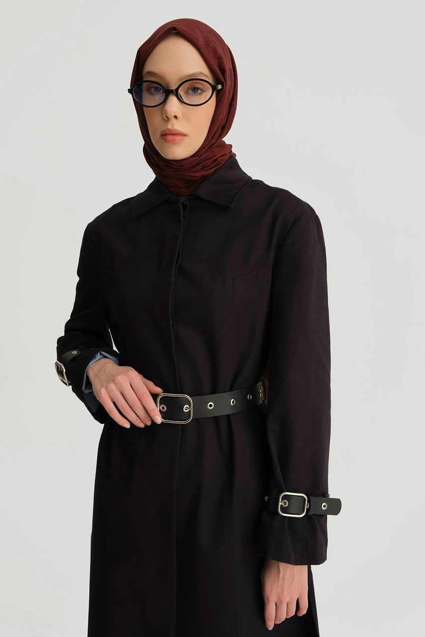 Armine Kemerli Trençkot 25y7803 Lacivert Lacivert