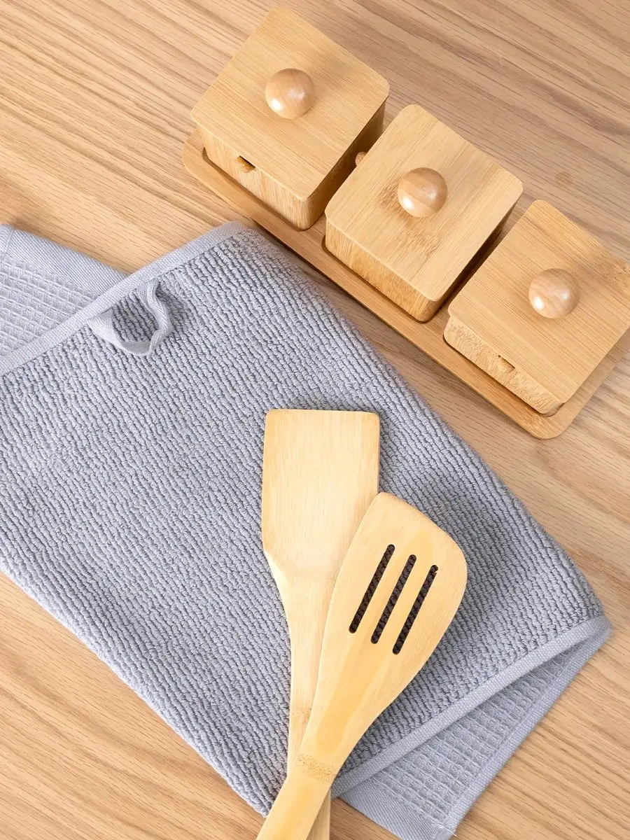 Vasilisa Waffle Desenli Mutfak Havlusu - Havlu 30x60 Cm 3'lü Set 162542981 Gri