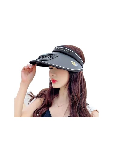 Usb Şarj Özellikli Taşınabilir Mini Fanlı Geniş Kenarlı Ayarlanabilir Güneş Koruma Şapkası Ve Güneş Kremi Kapağı Siyah
