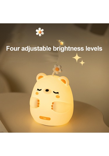 Wezone Karekterize Ayı Desenli Silikon Gece Lambası - Dokunarak Aç/kapat, Yumuşak Materyal, 2 Işık Tonu, Parlaklık Ayarlı, Göz Koruyucu Işık, 30 Dakika Zamanlayıcı, 1200mah Pil, Beyaz Beyaz