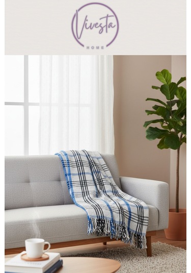 Yumuşacık Scotch Battaniye 150 200 Cm Sıcak, Şık Ve Konforlu Tasarım Mavi - Siyah