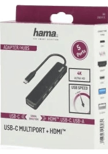 Hama HM.200117 5 Ports 3 X Usb-A Usb-C HDMI Usb-C Hub Siyah