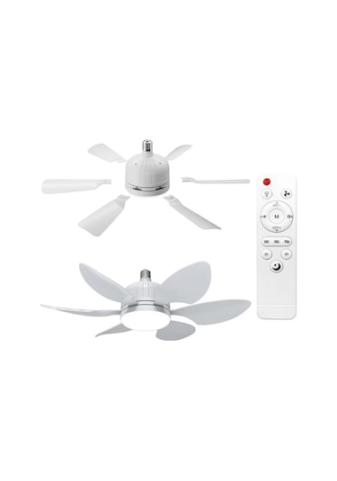 Xuweiwei 46cm 6 Bıçaklı Akıllı Tavan Vantilatörü Beşli Beyaz Paket Vantilatör E26 E27 Soket Led Işık Uzaktan Kumanda Ayarlanabilir Hız 3500k 6000k