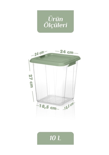 2'li Mega Organizer Box 10l - Un Bakliyat Erzak Saklama Kabı Kilit Kapaklı Deterjan Düzenleyici Kutu Yeşil