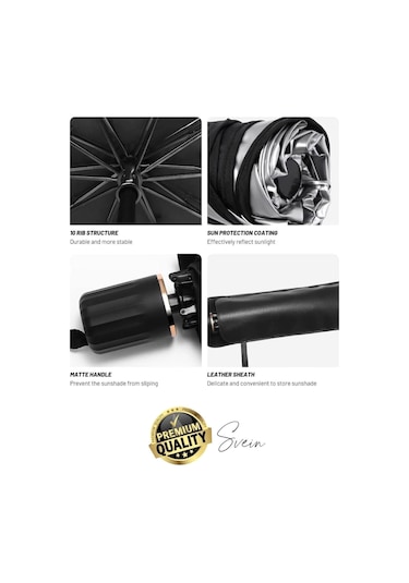 Premium Büyük Boy Titanyum Tüm Araçlarla Uyumlu Geçirmez Dayanıklı Araç İçi Ön Cam Şemsiye Güneşlik