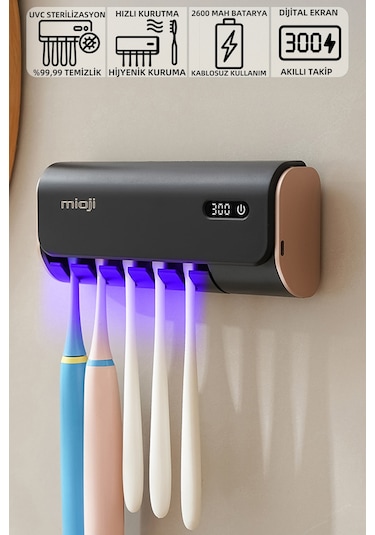 Mioji Mio Uv5f Pro 2600mah Şarj Edilebilir Uv Sterilizatörü Diş Fırçası Tutucusu Siyah Siyah Mioji Mio Uv5f Pro 2600mah Şarj Edilebilir Uv Sterilizatörü Diş Fırçası Tutucusu Siyah Siyah