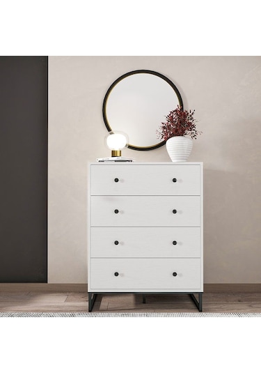 Just Home Alba Şifonyer - Beyaz / Siyah - 105x45x80 Cm Beyaz / Siyah