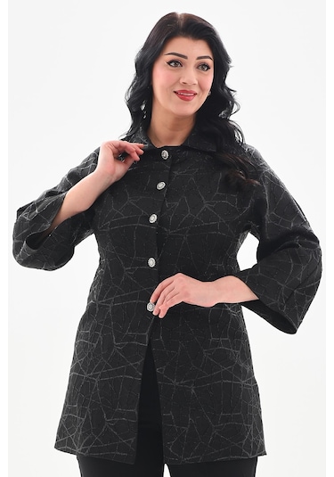 Ladies First Büyük Beden 3869 Siyah Tek Ceket 001