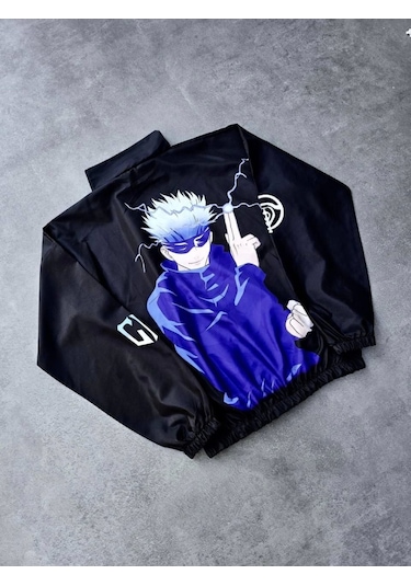 Modasize Fermuarlı Dijital Baskılı Rüzgarlık - Siyah Siyah