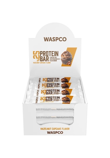 Waspco Bitter Çikolata Kaplı Fındıklı Cupcake Aromalı Protein Bar 36G x 12 Adet