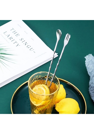 Perlotus 304 Çelik 32 Cm Çift Başlı Burgulu Barmen Kokteyl Karıştırma Kaşığı Gümüş