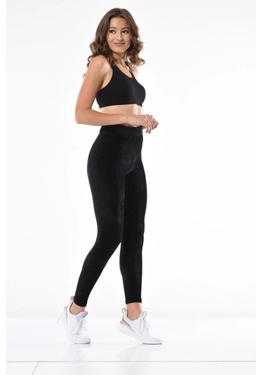 Dynamic Leggins Yüksek Bel Soft Comfort Full Likralı İnce Fitilli Kadife Tayt-1154-1172-8965 SiYAH