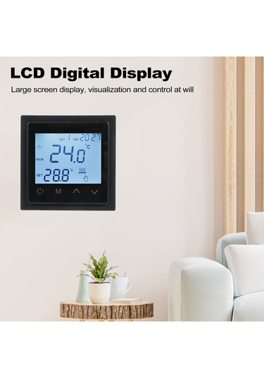 Yaozixa 1828b Siyah Akıllı Panelli Termostat, Led Dokunmatik Ekran, Ntc Sensörlü, Ev Radyant Isı Kontrolü, Zemin Isıtıcı Regülatörü