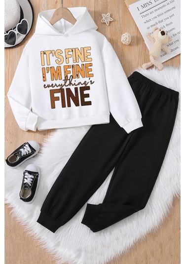 Çocuk Fine Baskılı Eşofman Takımı Beyaz