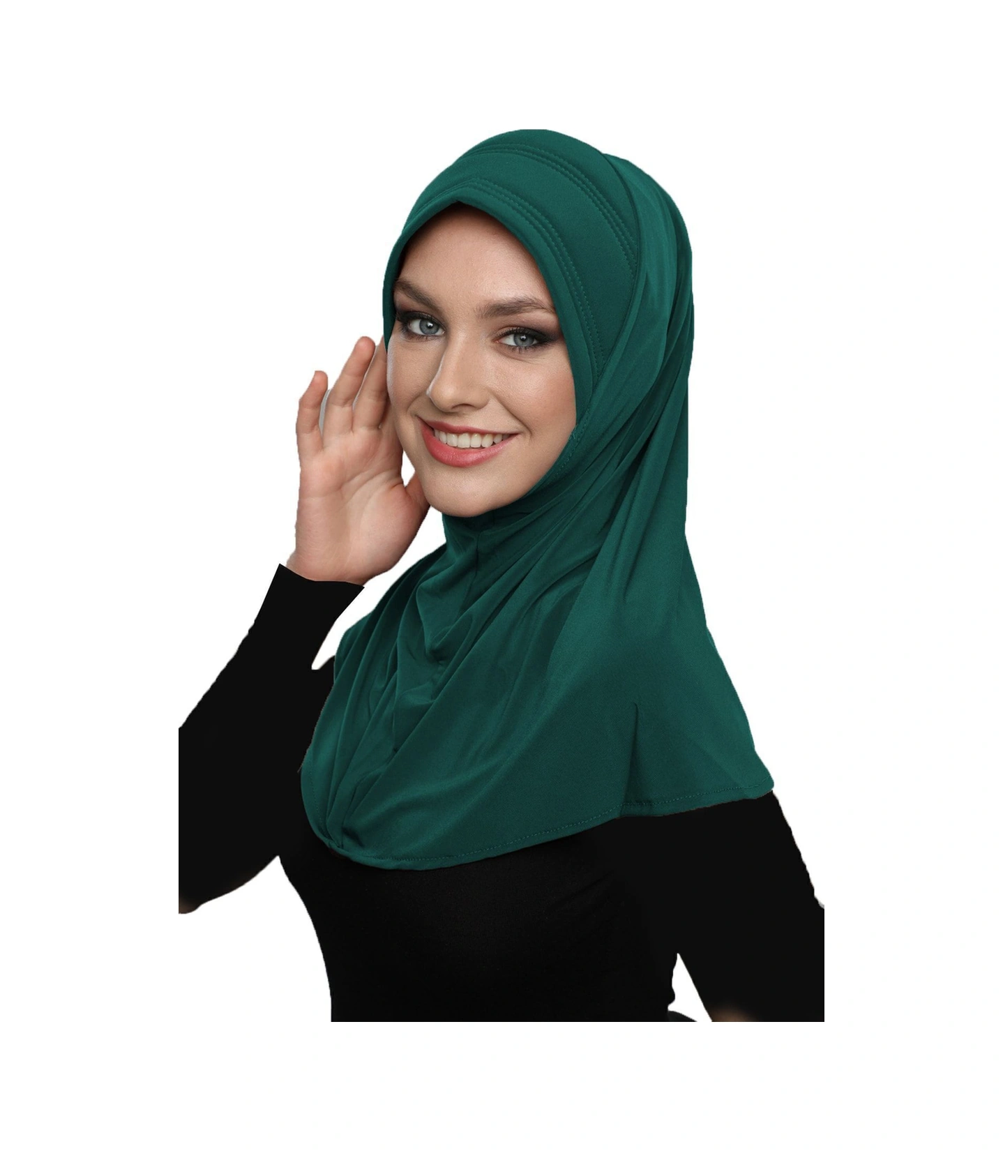 Takmatik Sade Yeşil Hazır Türban Tesettür Havuz Bonesi Namaz Örtüsü Hürrem