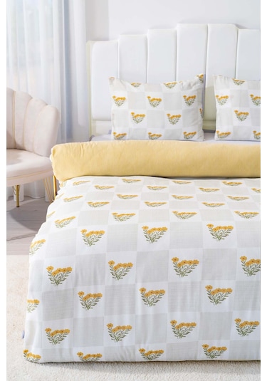 Sementa Çift Kişilik Nevresim Takımı Pamuklu Sarı