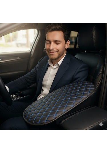 Dacia Solenza Deri Oto Kolçak Kılıfı, Kaliteli Süngerli Mavi Nakışlı.